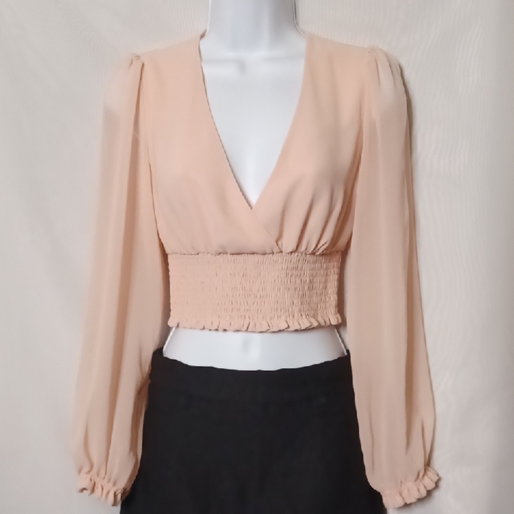 ARITZIA Wilfred Wistful Coral Blush Crop Top With Smock Waist. Size 2XS/TTP